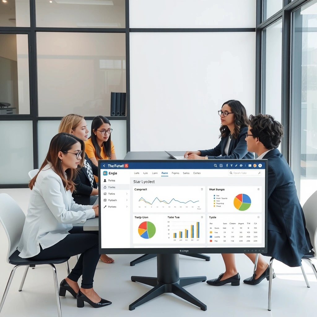 Modern office workspace with team collaboration